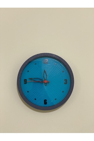 Mavi Spiral Tasarımlı Koyu Gri Kasa Sade Ve Modern Duvar Saati Siyah
