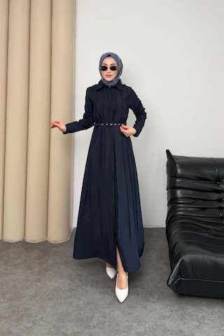 Mihran Butik Quenn Model Coupra Model Kumaş Kemer Detaylı Elbise Lacivert