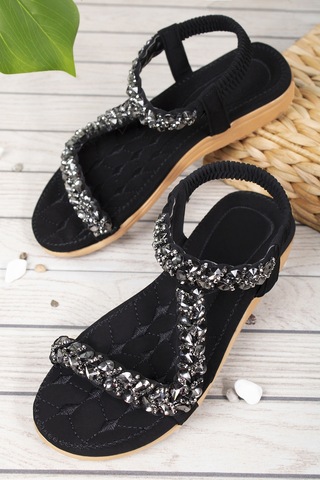Khayt Isabel Anatomik Fashion Taşlı Günlük Çocuk Sandalet Siyah