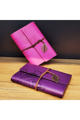 Deri Yaprak Desenli Çizgisiz Defter - 9026771857088rx8