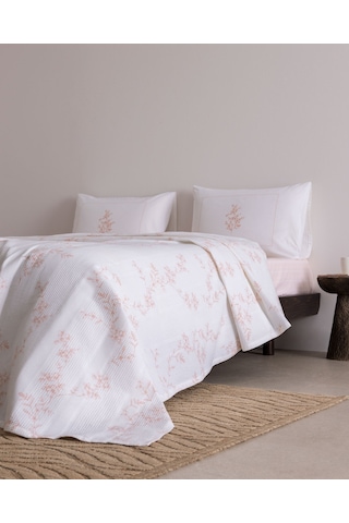 Madame Coco Maria Tek Kişilik %100 Pamuk Karde Baskılı Pike Takımı - Pembe 8684427310687 Çok Renkli