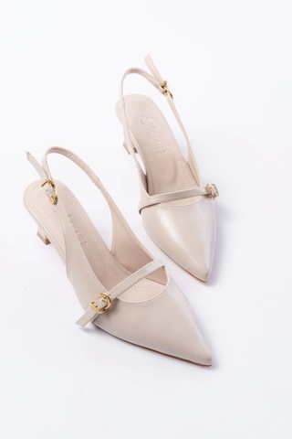 H-470 Bej Rugan Baret Tokalı Arkası Açık Günlük Kadın Sandalet Bej