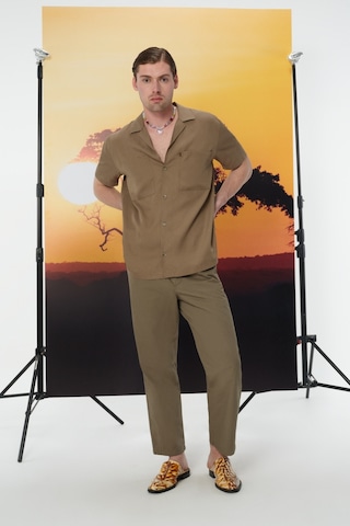 Oversize Fit Erkek Gömlek K.kol haki