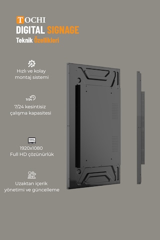Digital Signage Ekran Duvara Monte Yüksek Parlaklık Full HD 7/24 Reklam & Vitrin Ekranı 55 inç