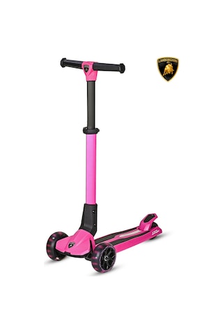 Lamborghini Lisanslı L1 Luxury Katlanabilir 3 Tekerlekli Işıklı Çocuk Scooter Pembe