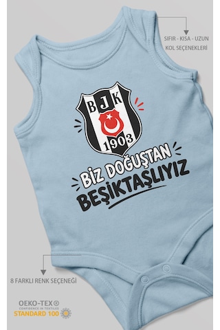 Morivokids Biz Doğuştan Beşiktaşlıyız Sıfır Kollu Bebek Zıbını %100 Pamuk Bebe Mavisi