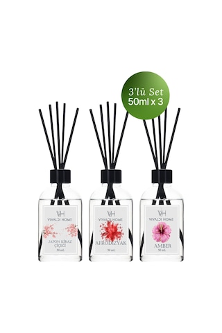 Vivaldi Home Japon Kiraz Çiçeği + Afrodizyak + Amber Çubuklu Oda Kokusu Esansiyel Uçucu Yağ 3 x 50 ML