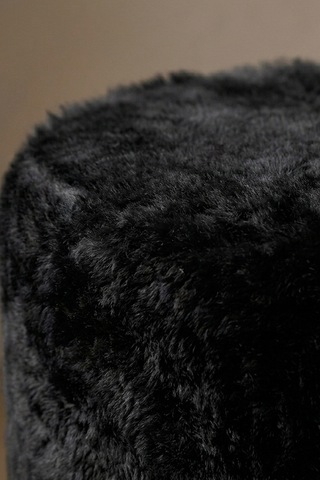 Peluş Puf Ø33x44 Cm Silindir Tabure Makyaj Masası Pufu Kürk Görünümlü Siyah