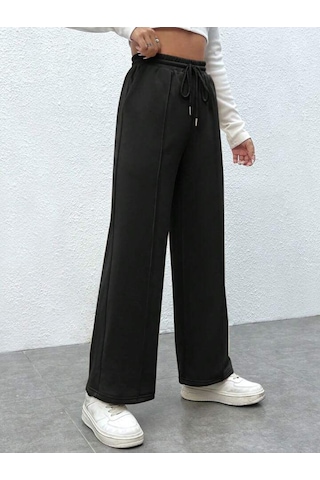 Kallima Siyah Çimalı Yüksek Bel Bol Paça Mevsimlik Eşofman Altı Siyah