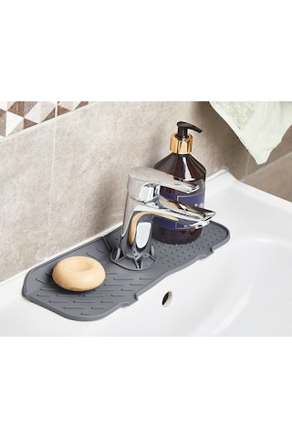 Su Tutucu Musluk Mat Lavabo Için Silikon Esnek Musluk Tutucu Raf Mutfak Tezgahı Koruma Gri