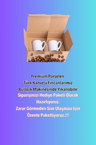 Sevgililer Günü Yukarı Bak Yaşlı Çift Baskılı 2 Li Türk Kahvesi Fincanı Hediye Seti Beyaz
