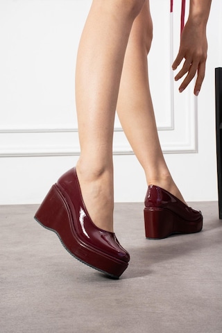Zenneshoes Helena Dolgu Topuklu Kadın Ayakkabı Bordo