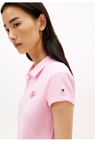 Kadın Slim Fit Göğsünde Logo İşlemeli Pamuklu Kısa Kollu Pembe Polo Yaka T-shirt Pembe