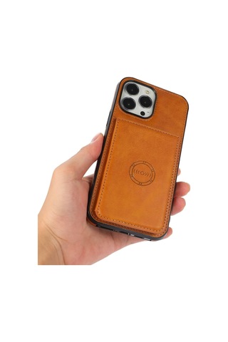 Iphone 12/12 Pro Uyumlu Kart Bölmeli Cüzdanlı Deri Kılıf Taba