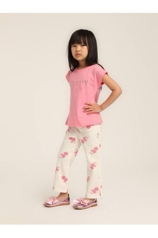 Escabel Kız Çocuk Pamuklu Happy Pul İşlemeli Tshirt-15637 Pembe