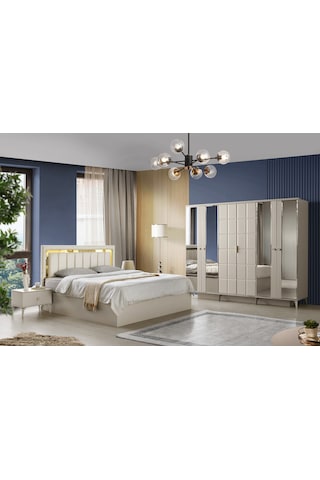 Paris Yatak Odası-mdf-kum Beji-6 Kapaklı Ve Aynalı-bazasız Traversli