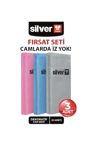Silver Home Mikrofiber Dekoratif Cam Bezi Pk : 3 Adet Bezler 42 x 68 CM