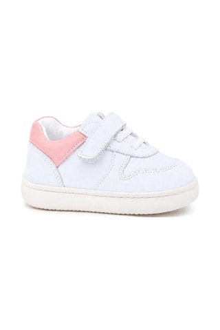 Rakerplus Bob Hakiki Deri Beyaz Nubuk Pembe Cırtlı Bebek Sneaker Ayakkabı