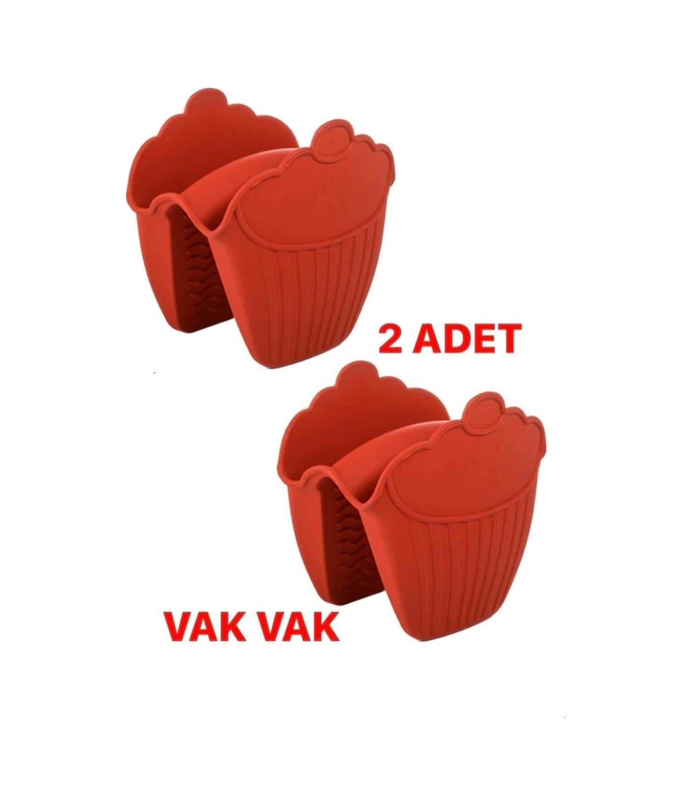 Silikon Fırın Eldiveni Vak Vak 2 Li Kırmızı Kırmızı