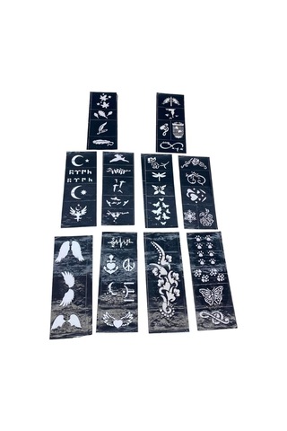 Premium Estetik Detay Hint Kınası Karışık Desenli Tüp Kına Şablonu 10'lu Paket 8x20 Cm