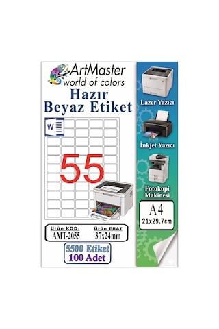 A4 Hazır Beyaz Etiket 37x24 Mm 55 Li 100 Sayfa 1 Paket Kendinden Yapışkanlı Fotokopi Lazer İnkjet Kağıdı Yazıcılar