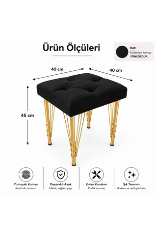 Kare Gold Kaplama Hairpin Ayaklı Tabure Siyah