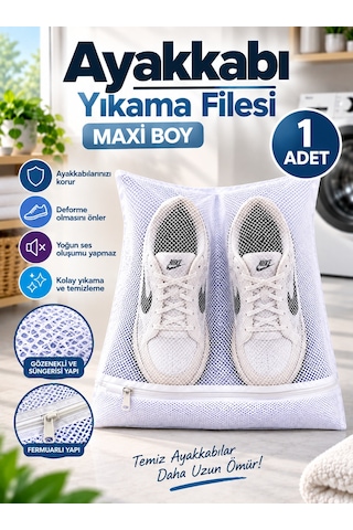 Ayakkabı Yıkama Filesi 38x38 Cm Fermuarlı Maxi Boy Ayakkabı Koruma Torbası 1 Adet Yıkama Filesi Beyaz