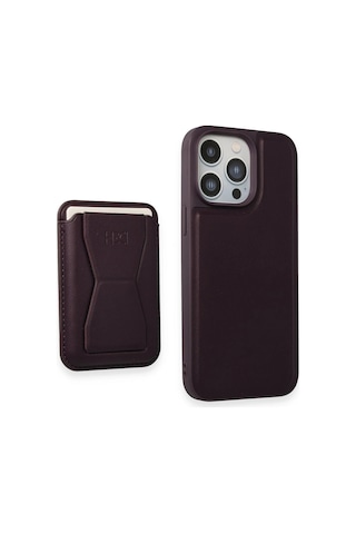 İphone 14 Pro Max Kılıf Hd Deri Luxury Magnet Kartvizitli Kapak - Derin Mor