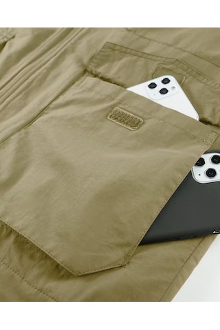 Snapbuy Kışlık Çift Taraflı, Çok Cepli, Bol Kesimli, Kalın Peluşlu Erkek Yeleği Bej