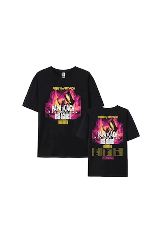 Tarzsokak Beyaz Papa Roach Ve Canlı, Roach'a Karşı Yükseliş Turu Grafik Yaz Tees Siyah