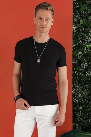Efor Slim Fit Bisiklet Yaka Düz Pamuklu Siyah Tişört Ts 823 Siyah