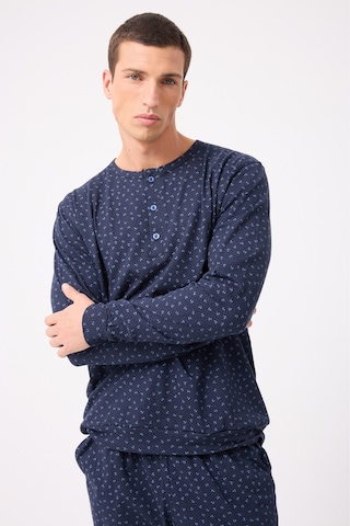 L'espadon Oceanripple Premium Örme Pamuk Uzun Kollu Henley & Uzun Pantolonlu Erkek Pijama Takımı-3228 Lacıvert
