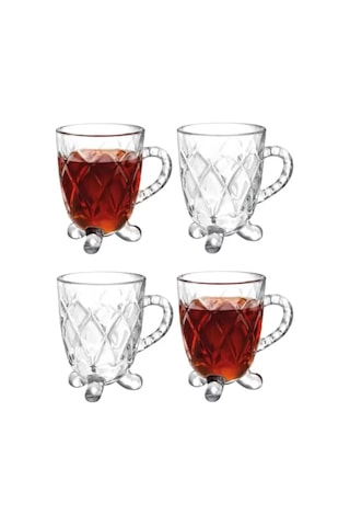 Porsima 15720 Ayaklı Kulplu Desenli Cam Bardak 200 CC 4'lü