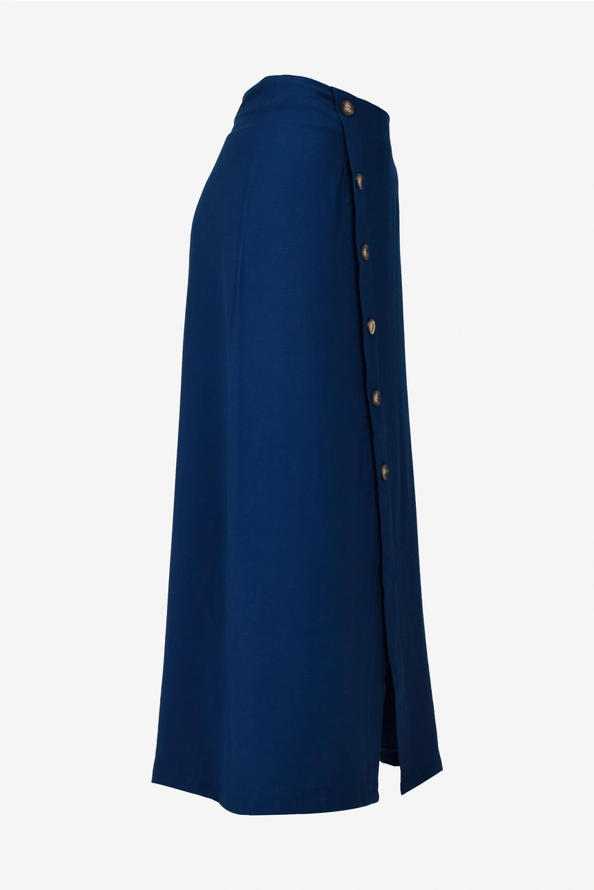 Önü Düğme Detaylı Midi Boy Etek - Lacivert Lacivert