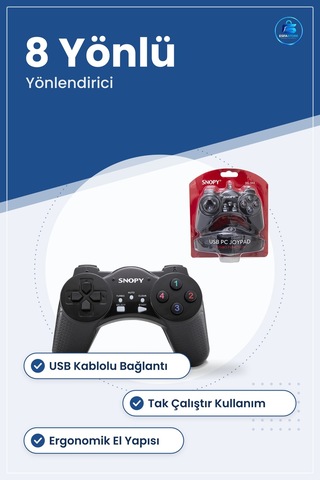 Gamepad Joystick Usb Kablolu Siyah Kumanda Pc Uyumlu Ergonomik Ta