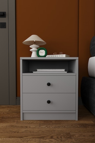 Modern 2 Çekmeceli Komodin Şifonyer %100 Mdf Çok Amaçlı Organizer Kmd04 Kül Gri
