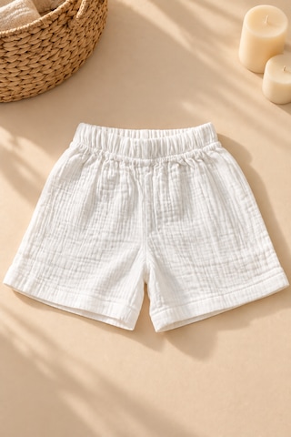 Elovias %100 Pamuk Müslin Çocuk Şort Unisex Kız Erkek Çocuk Yazlık Oversize Rahat Kalıp 1-2-3-4 Yaş Beyaz