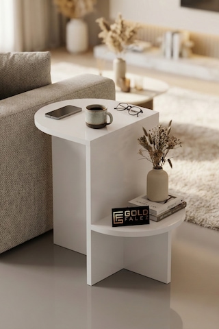 Yan Sehpa Çok Amaçlı Modern Tasarım Raflı Salon Koltuk Kenarı Sehpası 6021 Beyaz Çok Renkli
