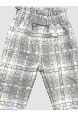Çikoby Kız Çocuk Bel Lastikli Ekose Pantolon-13669 Gri