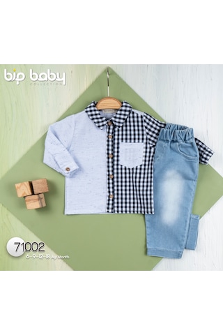 Bip Baby Erkek Bebek Gömlek Pantolon Takım Mavi