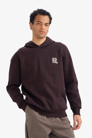 Defacto Boxy Fıt Kapüşonlu Baskılı Sweatshirt F8188ax26spbn337 Kahve-bn337