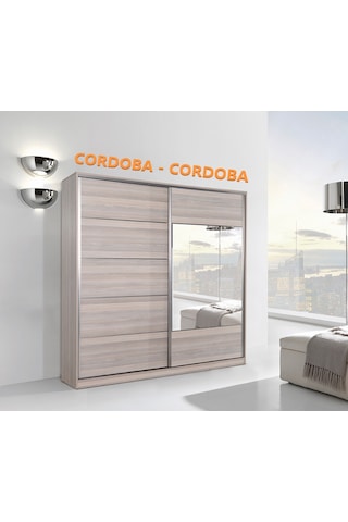 Doğandekorasyon Lara 230Cm 2 Kapakli Sürgülü Dolap Gardirop Beyaz Veya Cordoba