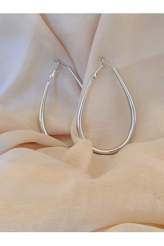 Damla Model Halka Silver Renk Çelik Küpe 6cm Gümüş