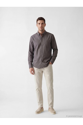 Lcwaıkıkı Classic Antrasit Regular Fit Keten Görünümlü Erkek Gömlek