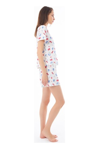 Premium Yazlık Şortlu Kadın Pijama Takımı Meyve Desenli Yumuşak Dokulu Bisiklet Yaka Kısa Kollu Krem