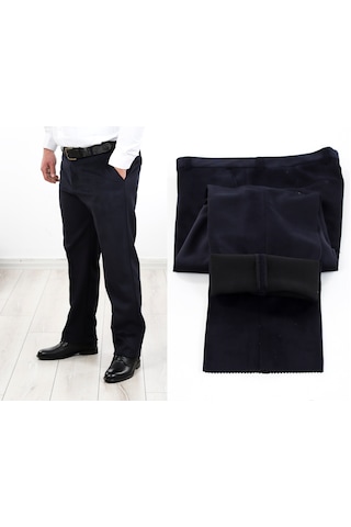 Neowit Erkek İçi Polarlı Yan Cep Klasik Kesim Kadife Pantolon Koyu Lacivert