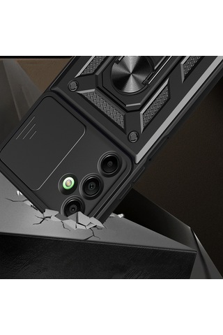 Galaxy A16 Uyumlu Magnetik Standlı Kamera Korumalı Zore Sürgülü Vega Kapak-mavi Mavi