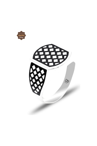 Siyah Karo Desenli Model 925 Ayar Gümüş Erkek Yüzük 201025444