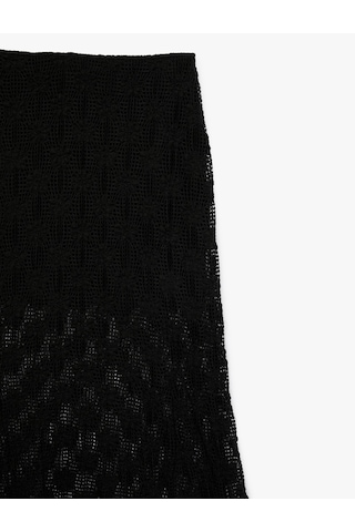 Koton Yarım Astarlı Slim Fit Midi Dantel Etek Siyah 6sak10007ek
