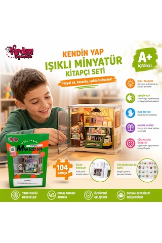 Vardem Kendin Yap Işıklı Minyatür Kitapçı Dükkanı Seti 104 Parça, Dıy Oyuncak Maket Hobi Seti, 8+ Yaş Çocuklar İçin Eğitici Ve Yaratıcı Aktivite Oyuncağı Ep606
